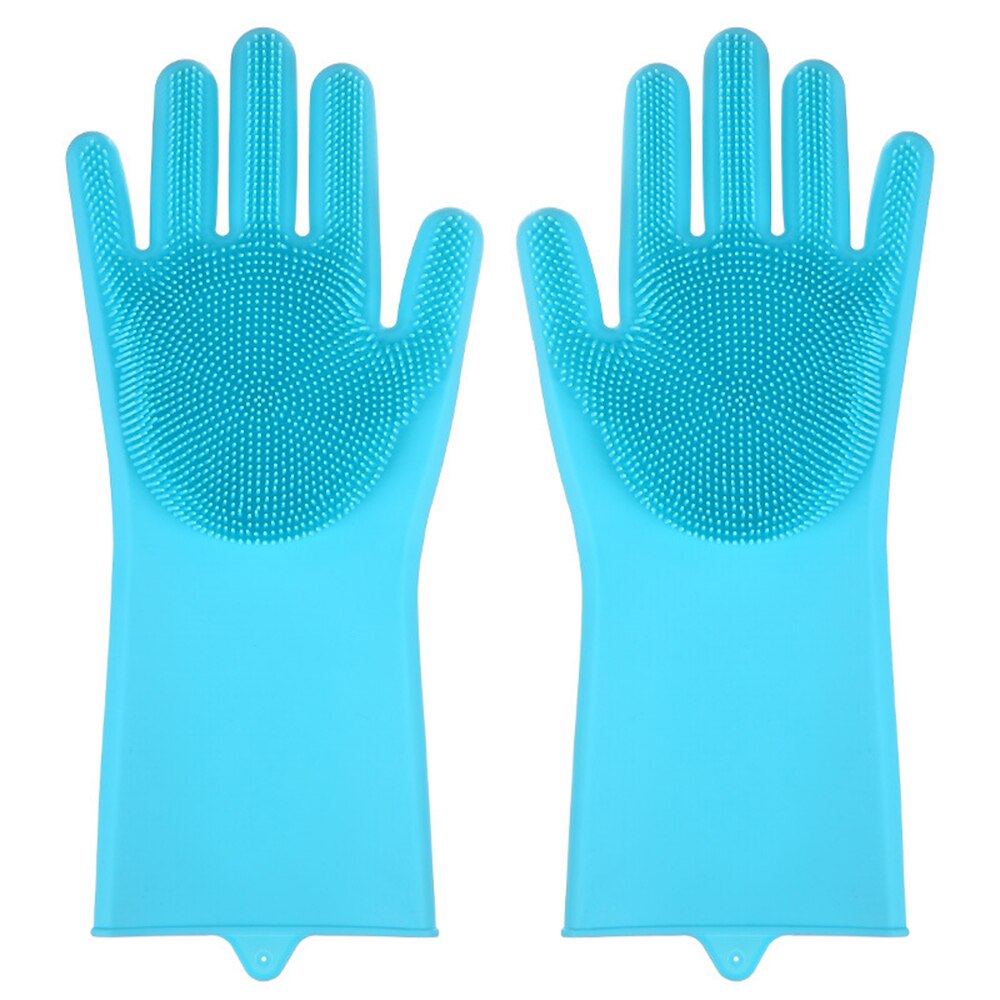 Guantes de limpieza para cocina lavavajillas, esponja de goma de silicona mágica, estropajo para el hogar,: Blue / L