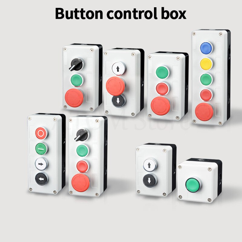 Metal button switch control box start stop industrial identification symbol self reset circular emergency stop