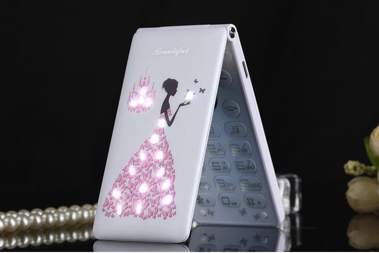 D11 flower Flip Mobile Phone With Dual SIM Card Cartoon Breath Light Camera Voiceking Women Girls MP3 Cute 2.4 Inch CellPhone