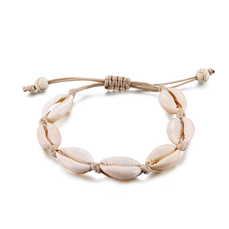 Bohemian Shell Anklets for Women Handmade Leather Woven Natural Shell Foot Jewelry Summer Beach Barefoot Bracelet ankle on Leg: beige