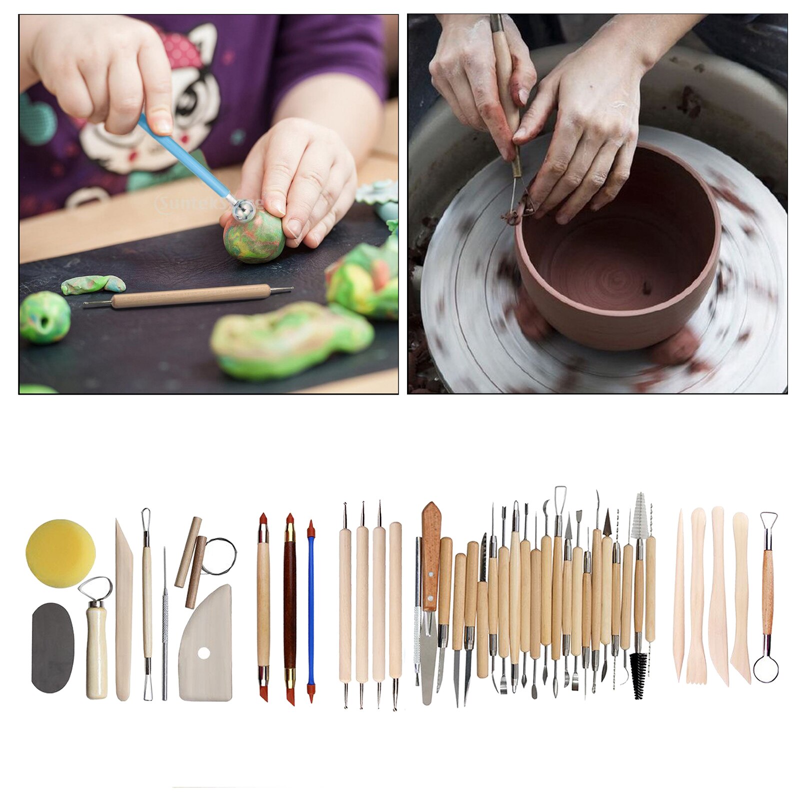 Pottery and Polymer Clay Tools Set Ceramic Clay Kit Sculpture Carving Pottery Modeling Drawing DIY Equipment for Beginners: 42 Pieces