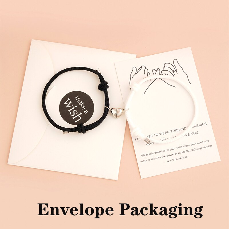 1Set Heart Stainless Steel Couple Friendship Rope Magnetic Bangle Bracelets Lover Women Men Charm Wish Jewelry Envelope Packing