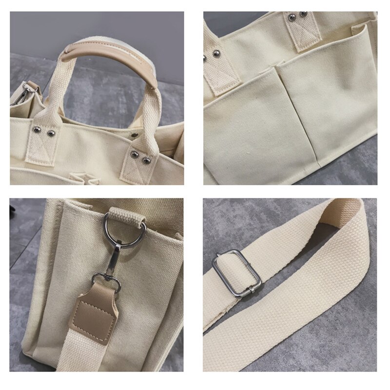 Saco de lona feminino simples selvagem multi-bolso bolsa mensageiro grande capacidade bolsa de ombro bolsa feminina bolsas de mujer