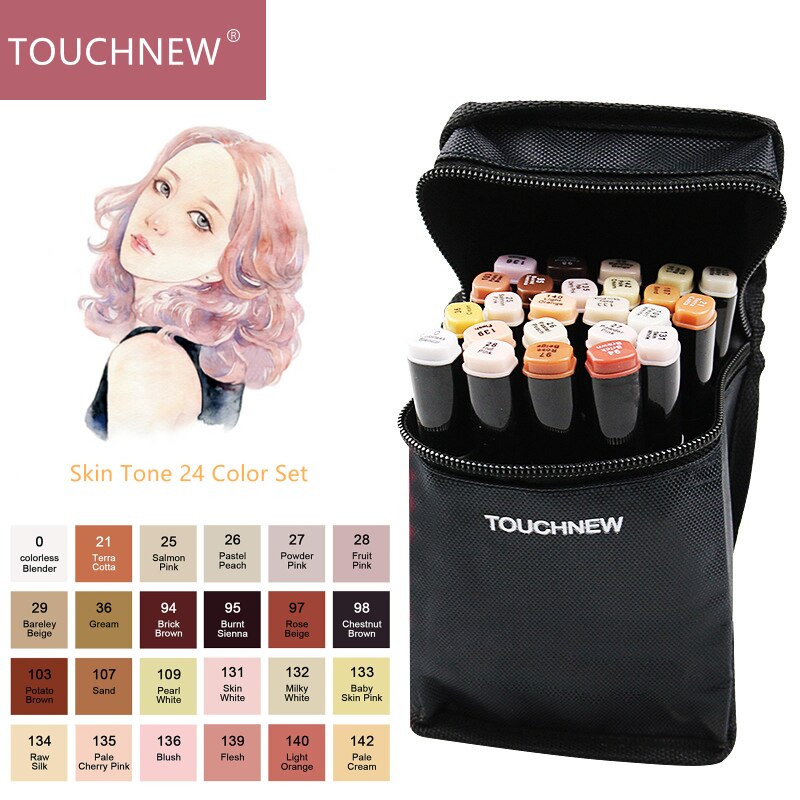 TouchNEW Soft Brush Markers Pen Sketch Markers Alcohol Based Dual Head Brush Markers Pen For Drawing Manga Art Supplies Markers: Skin Tone 24 Color