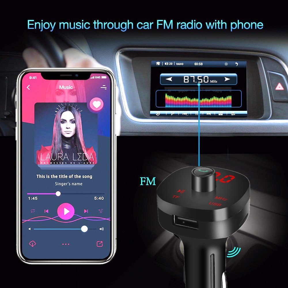 BT FM Transmitter Handsfree Dual USB AUX Car Charger Bluetooth Car Kit Mobile Phone Cigarette lighter Plug Car MP3 player TF U