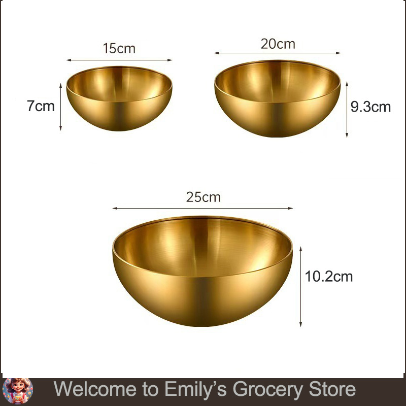 Golden Silver Salad Bowls Large Capacity Stainless Steel Korean Soup Rice Noodle Ramen Bowl Tableware Food Container Utensils