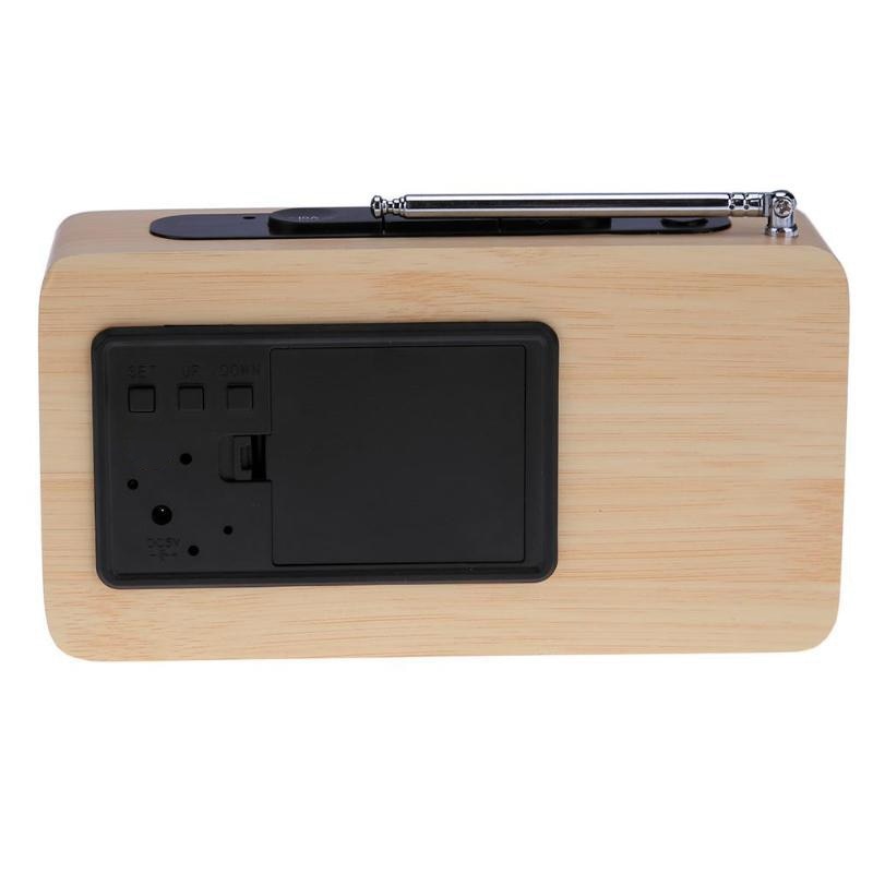 Fm-radio houten led-wekker met led-display, elektronische bureauklok