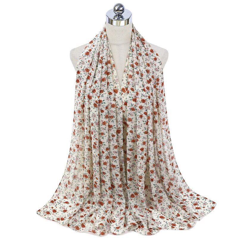 Hijab de gasa con estampado musulmán para mujer, pañuelo árabe para la cabeza, flor, islámico, chales y envolturas, turbantes,: 5