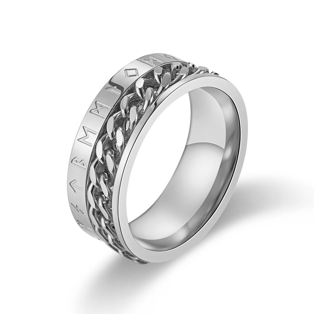Anti betonen Angst Ring Figet Spinner Ringe für Männer Frauen retro Nordischen Wikinger Runen Ring Edelstahl Drehbare Ring: 6 / Silber-