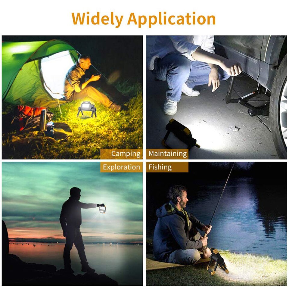 LED Emergency Light 2000lm Folding Portable Flood light Camping Tent Light Rechargeable Power Bank Outdoor Rotation Work Lamp