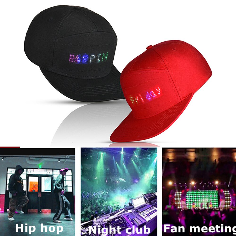 RGB Fullcolor LED Message Hat Smartphone Control Text Scrolling LED Cap,Editable Pattern Display,Music Equalizer Led,Adjustable