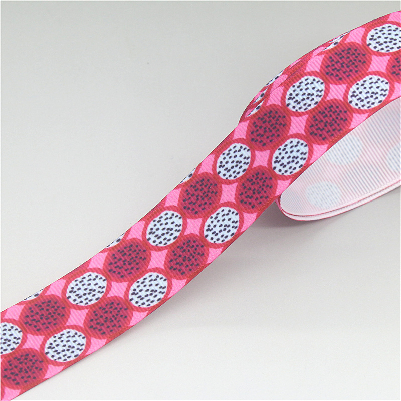 DHK-Cinta de grogrén con estampado de fruta de dragón, Pitaya, coco, manzana, naranja, accesorio para el pelo, lazo para la cabeza, decoración artesanal, 50 yardas, S1640