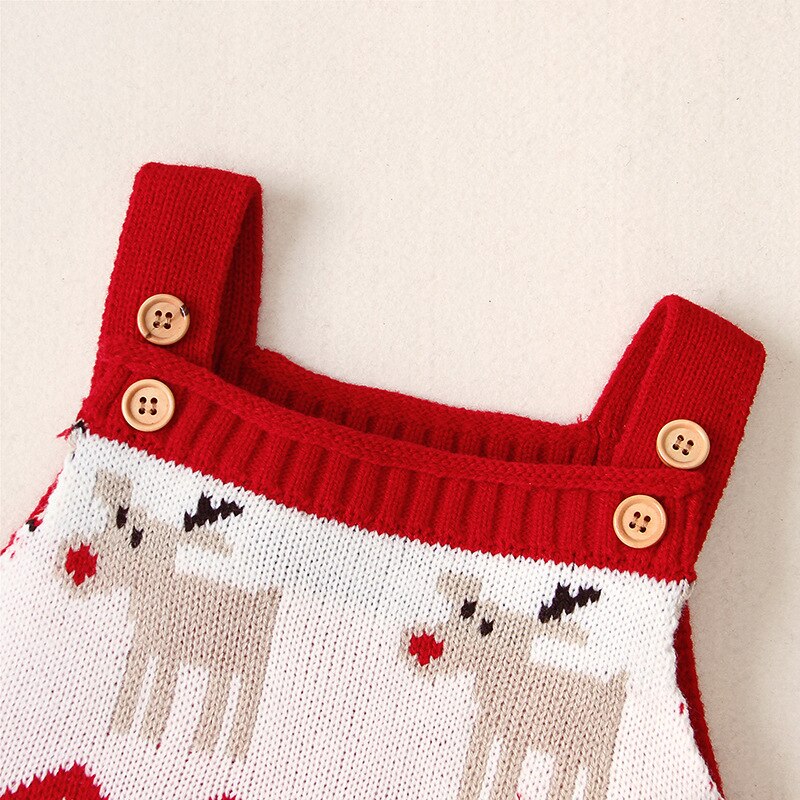 Macacão de natal do bebê traje meninos meninas dos desenhos animados suspensórios macacão roupas outono inverno bebê crianças sem mangas tricô macacão
