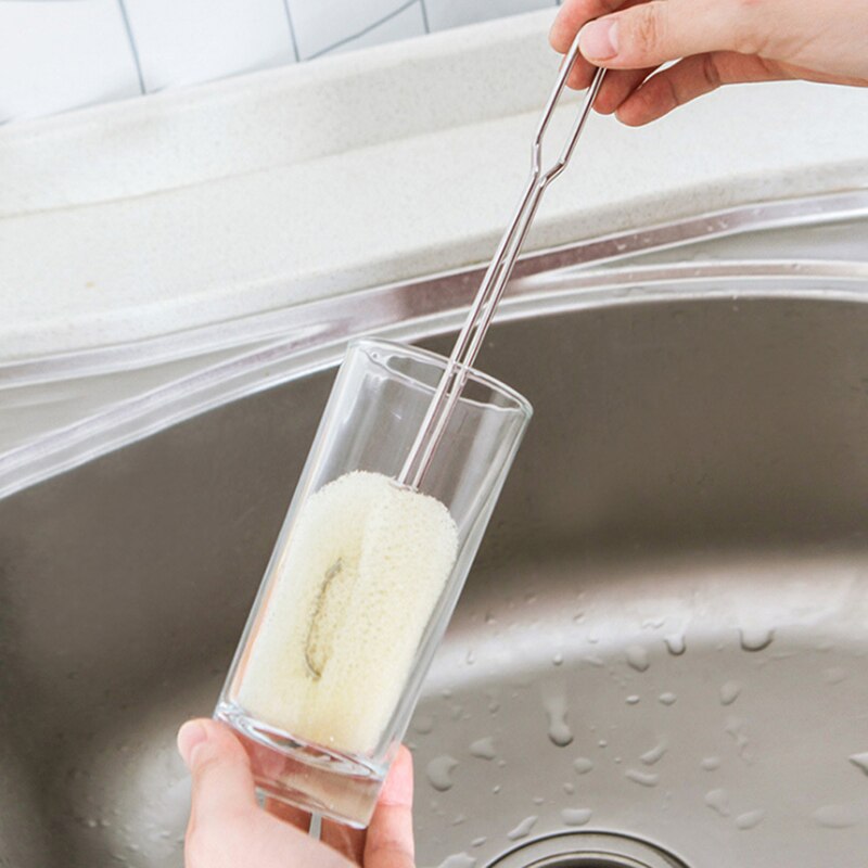 Schoonmaak Tool Spons Borstel Voor Flesvoeding Rvs Handvat Cup Borstel Vervangbare Spons Flessenborstel