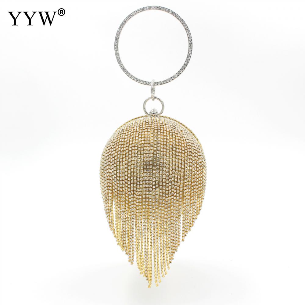 Sliver ball bag clutch Mini Tassels Clutch Diamonds Rhinestone Ring Handbag Clutches Round Ball Evening Bags For Women: gold