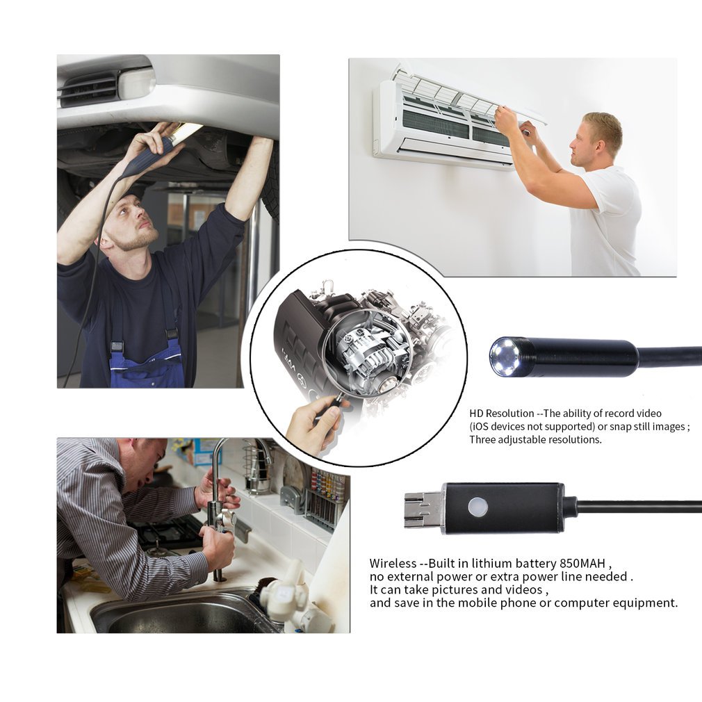 2 in 1 5.5/7.0/8.0mm 2/5/10m 2 millionen android  pc 6 led hd endoskop boreskop inspektion usb wasserdicht  ip67- adrige kamera schwarz