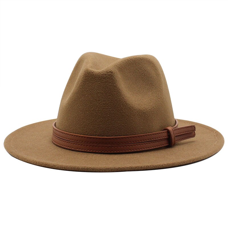 Chapeau fedora d'hiver en laine pour femme, casquette en feutre à large bord, chapeau trilby pour homme, panama, fête formelle, haut-de-forme, 19 couleurs: Café léger