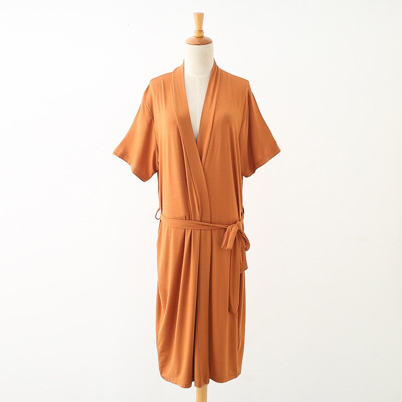 plus size women nightgown ladies summer ice silk modal loose pajamas cotton home clothes bathrobes robes women sleepwear: Brown