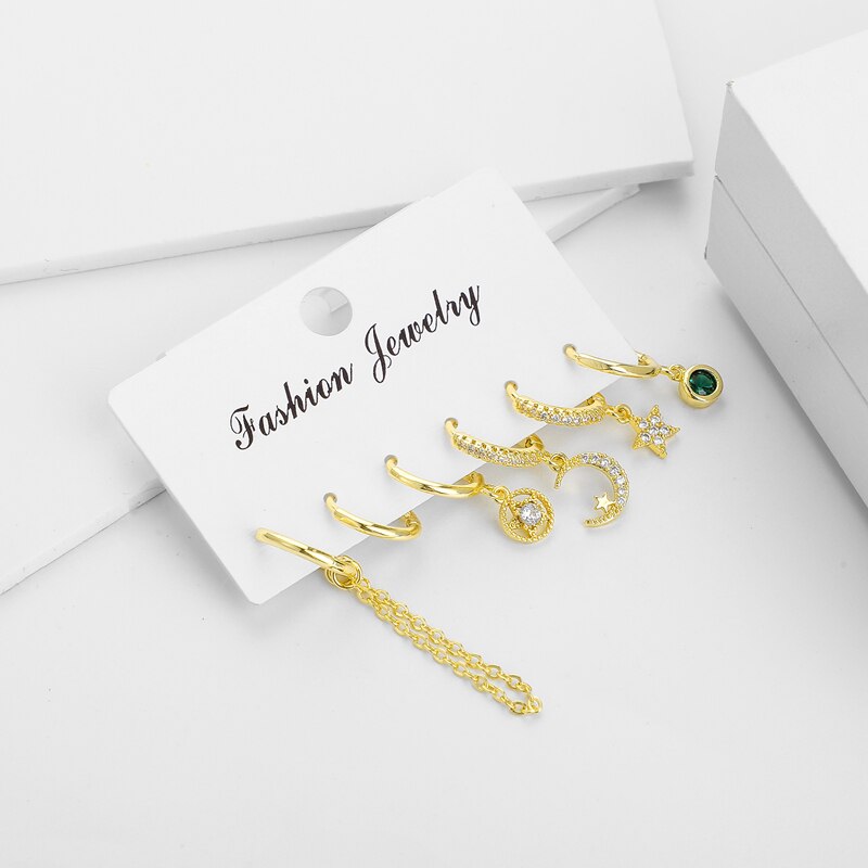 Nouvelle mignon étoile et lune petit cerceau boucles d'oreilles ensemble dames luxe or ensembles boucles d'oreilles pour femmes filles bijoux de mariage