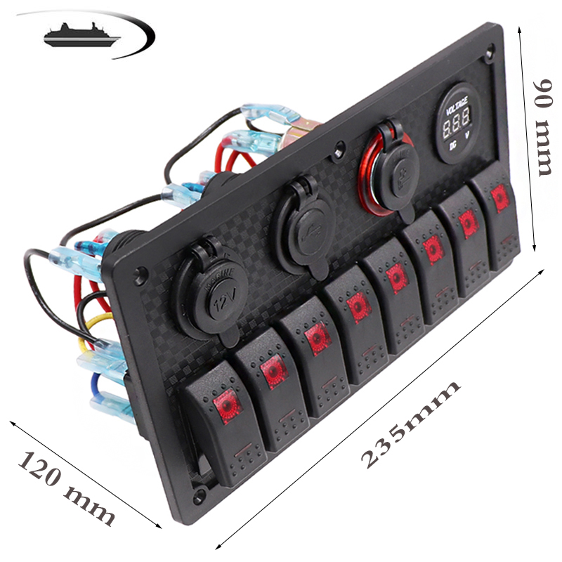 6/8 Gang interrupteur à bascule panneau pour voiture bateau RV Marine camion fusible panneaux étanche voltmètre numérique double USB chargeur Ports DC 12V