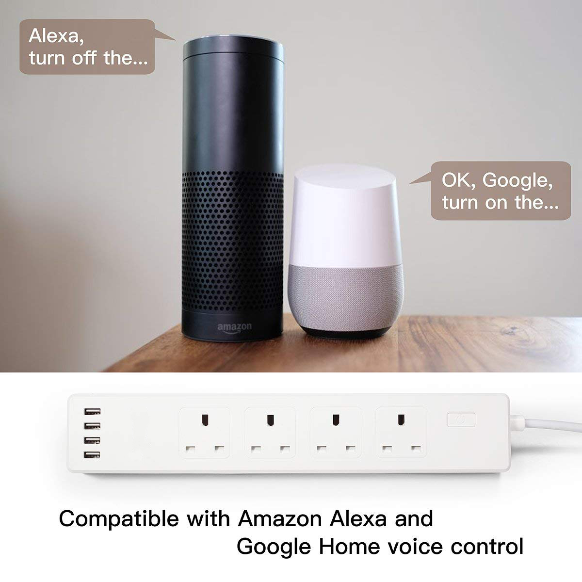 WiFi Smart Power Strip Surge Protector UK Plug Socket with USB Homekit 6ft Extension Cord for Alexa Echo Google Assistant,IFTTT