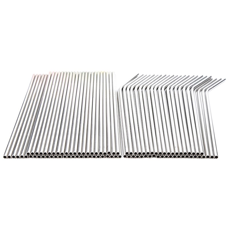 100 stuks metalen rietjes die hergebruikt kunnen worden 304 roestvrijstalen drinkwaterleidingen 215 mm x 6 mm gebogen rietjes en 50 rechte rietjes