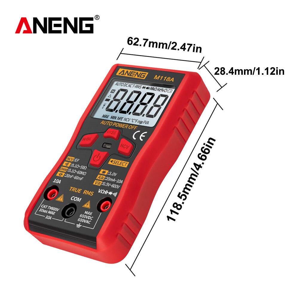 Aneng High-Precision Automatic Range Multimeter, Multi-Function Small Electrician Instrument Digital Universal Meter M118A