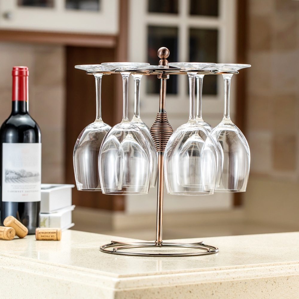 Cremagliera di Vetro di vino del Metallo Freestanding Da Tavolo Calici Rack di Stoccaggio Supporto di Tazza di Vetro di Vino con 6 Ganci Utensili Da Cucina
