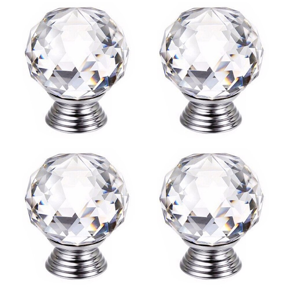 Klart kristallglas runda dörrar handtag dekorativa glasknoppar för skåp låda möbelskåp 30mm 1/4/10 st: 4 st transparent