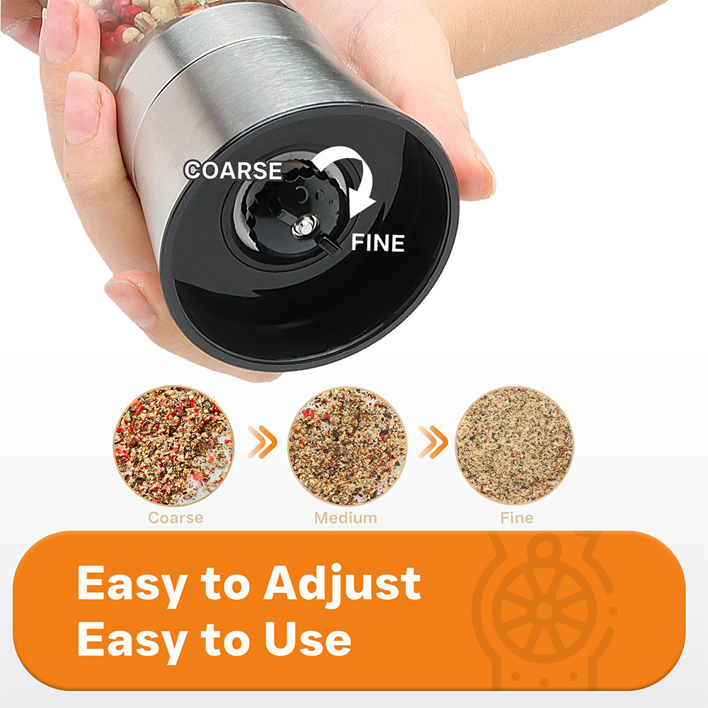 Salt and Pepper Grinder Set - Adjustable Coarseness, Refillable Stainless Steel Pepper Mill Grinders for Kitchen, Spice Grinder