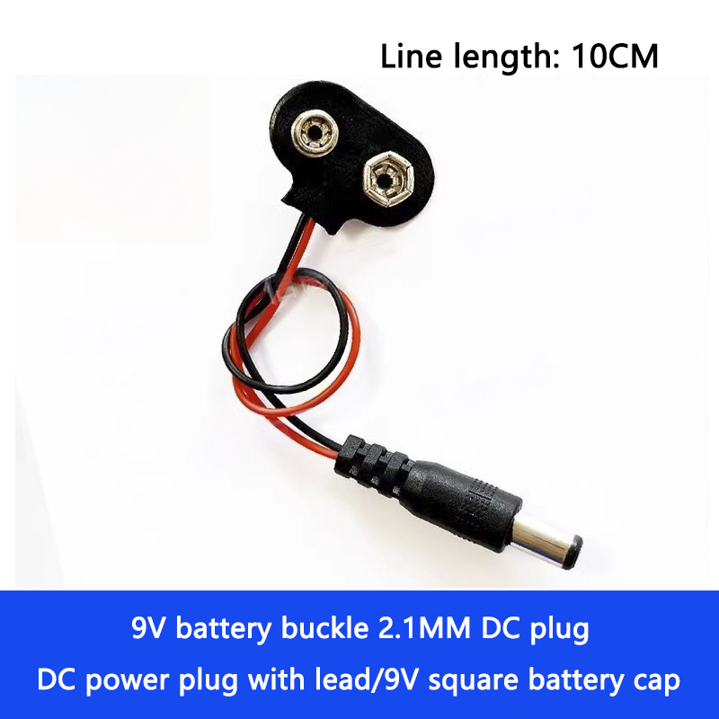 Conector de interfaz de botón de batería de 9V/con enchufe de alimentación CC de cable/tapa de batería cuadrada de 9V