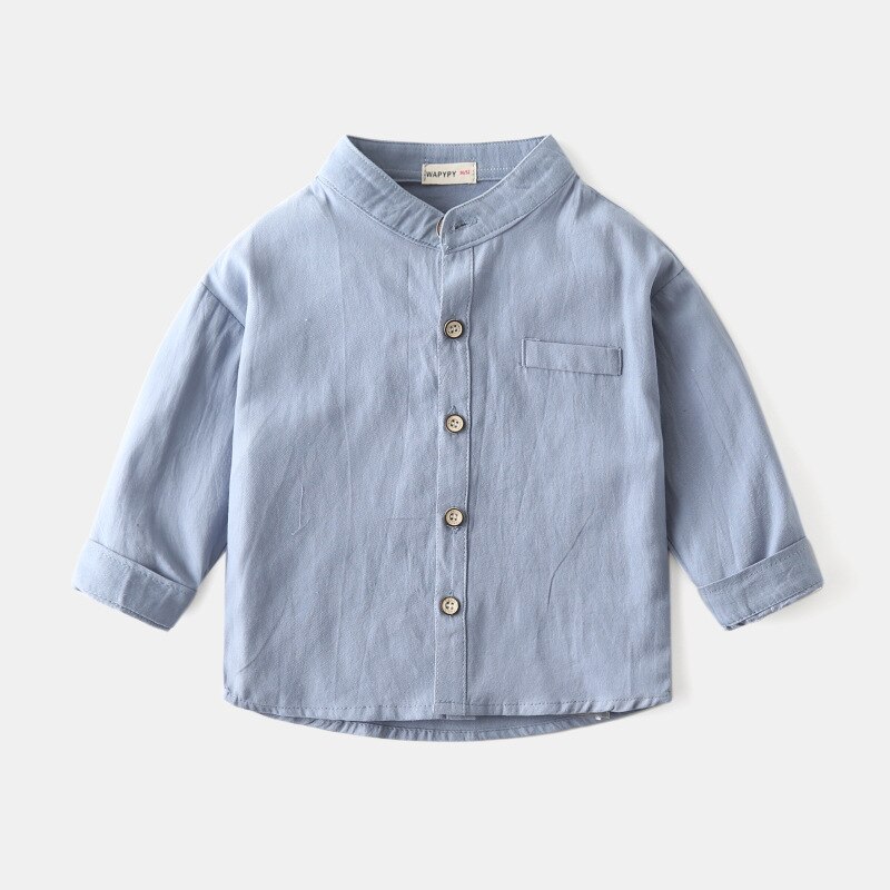 Solid White Boys Shirt Summer Cotton Linen Toddler Tops Children Kids Clothes: blue / 2T