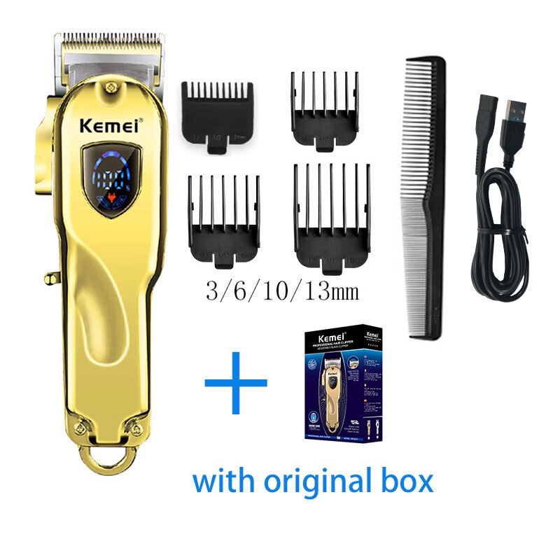 Kemei Dog Hair Trimmer Rechargable Cordless Hair Cutter LCD Display for Pet/Dog Cat Hair Clipper: KM-2010-gold