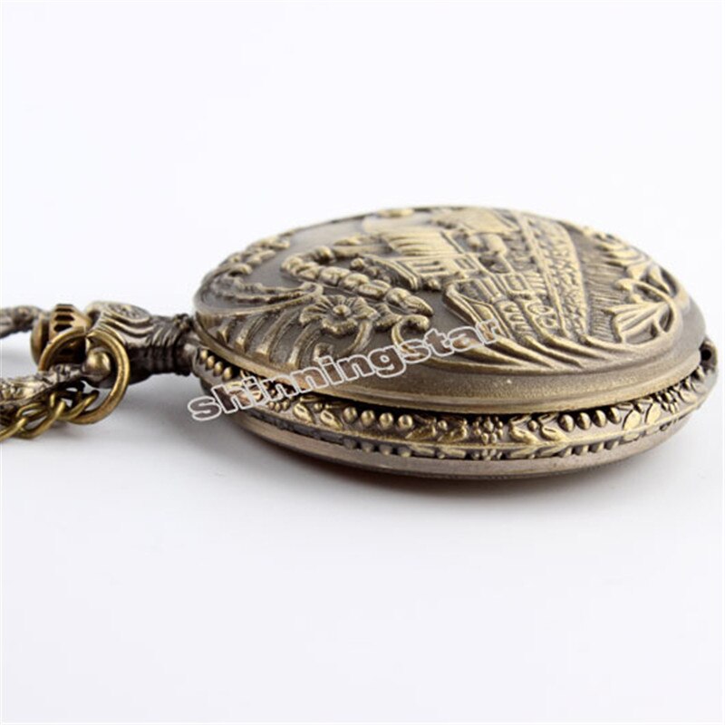Vintage bronzen treinfront locomotief motor ketting quartz zakhorloge ketting  p07 met doos relogio de bolso