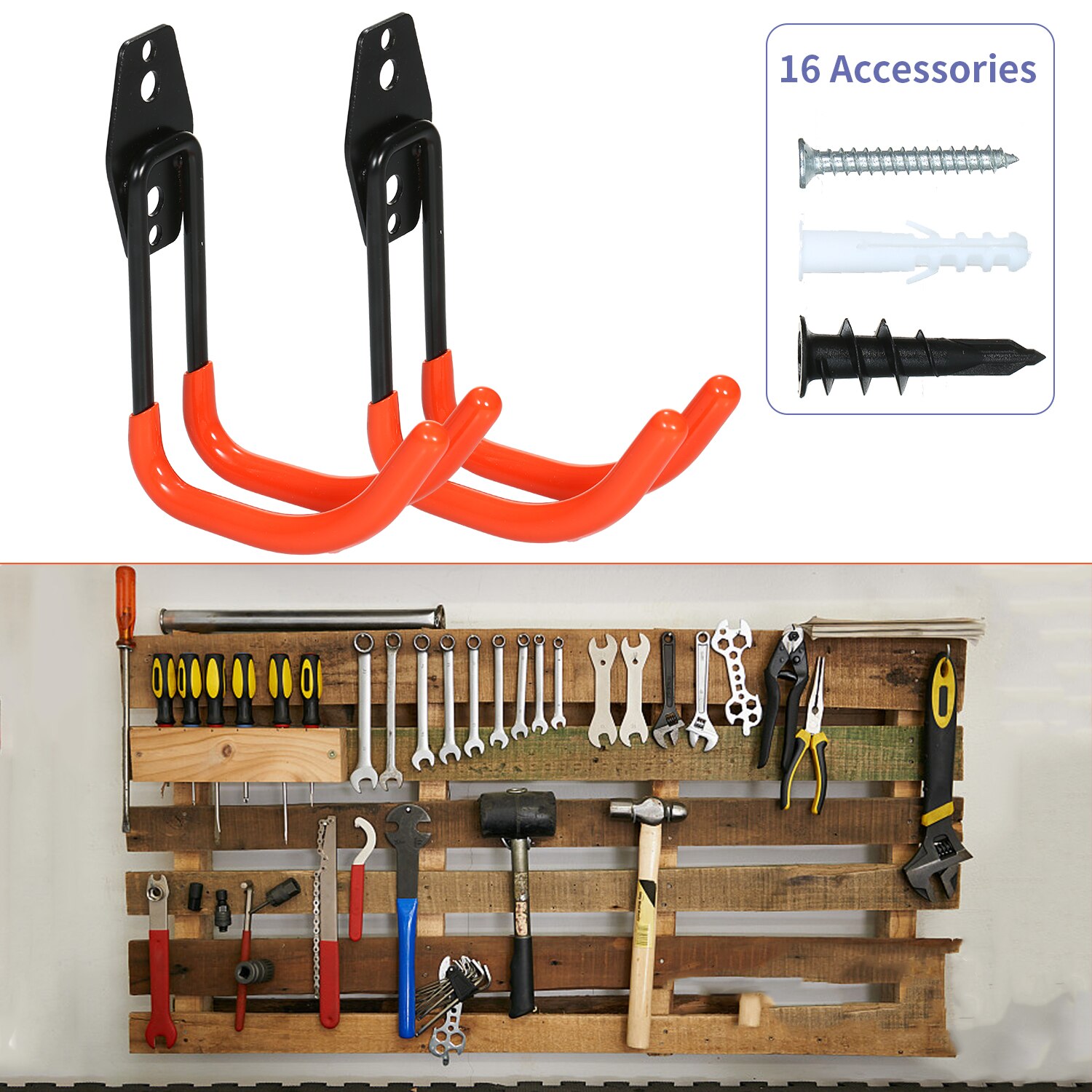 Steel Garage Storage Utility Double Hooks Heavy Duty Garage Organizer Warehouse Hooks for Power Tools Bulk items Bikes Ropes