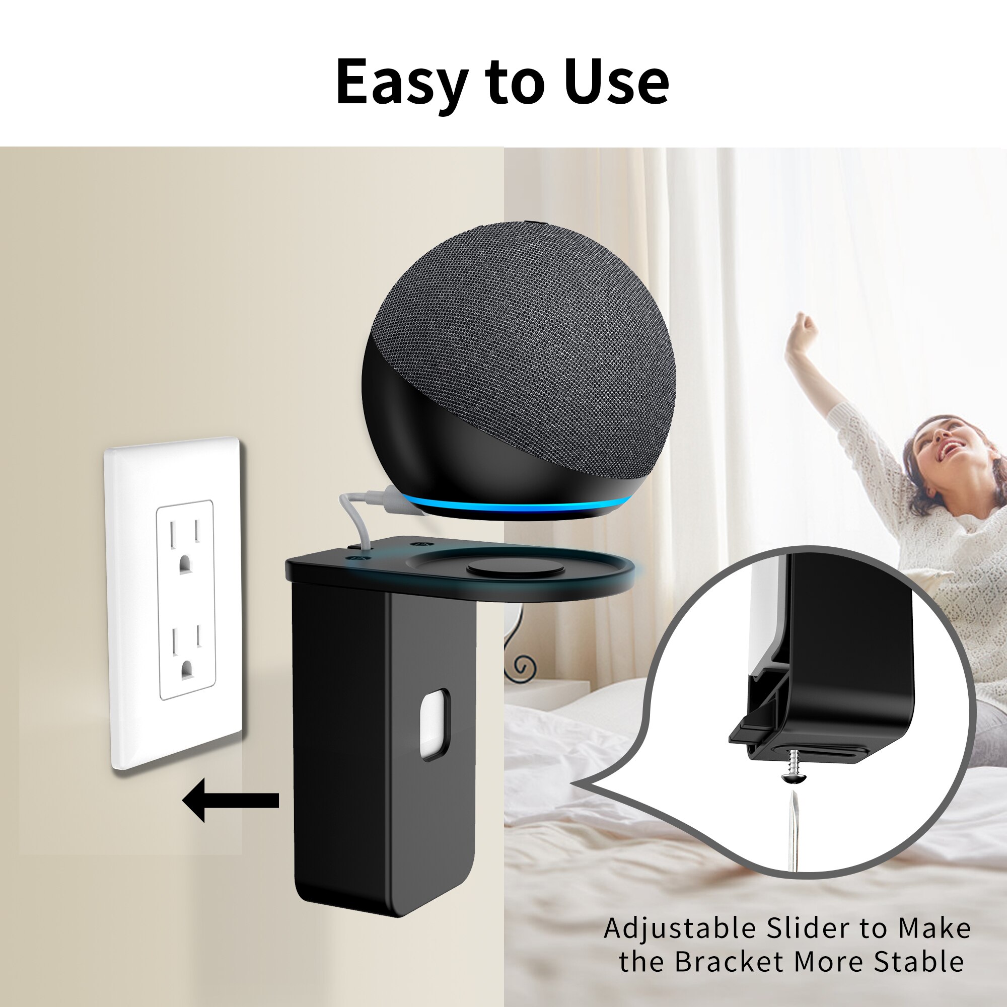 Homemont – support mural de sortie, pour Alexa Echo Dot de 4ème génération, support pour Assistants vocaux intelligents domestiques, gain de place