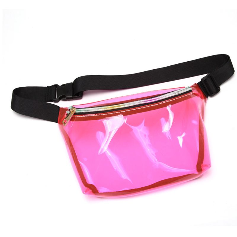 Kvinder holografisk pvc talje brysttaske rejse telefon pose gennemsigtigt bælte fanny pack: Hot pink