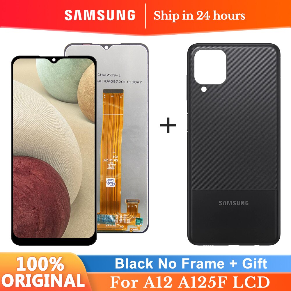 100% Originele 6.5 &#39;&#39;Display Voor Samsung Galaxy A12 Lcd A125F A125F/Ds Display Lcd Touch Screen Digitizer Vergadering vervanging: Black No Frame