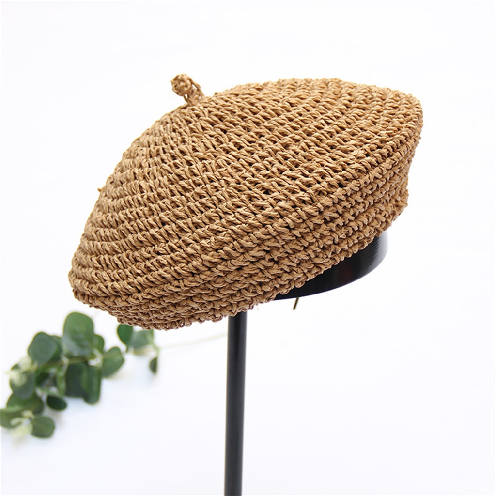 Handmade Women Berets French Female Straw Hats Girl Flat Cap Knit Black Beret For Woman Summer #L5
