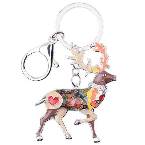 WEVENI Enamel Metal Reindeer Deer Key Chain Key Ring Bijoux Charm Keychain Animal Jewelry For Women Christmas: Brown