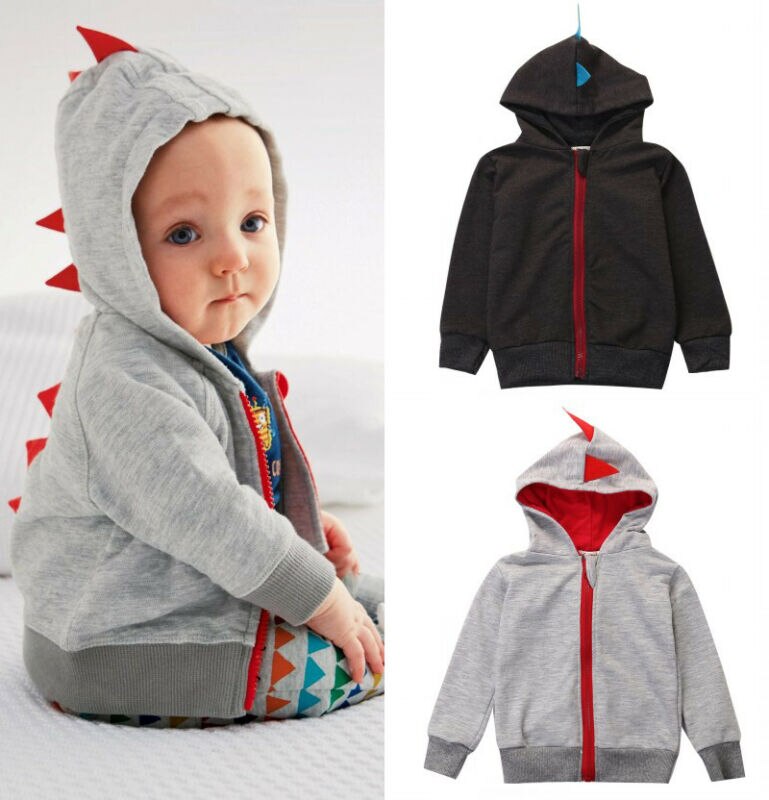Art Baby Jungen Mantel Kleinkind Kleinkind Dinosaurier Reißverschluss Mit Kapuze Langarm Spitzen Solide Grau Jacke Outwear 0-3Y