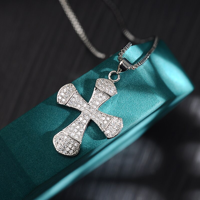 Retro Classic Shiny Crystal Cross Necklace for Women Cubic Zirconia Cross Choker Pendants Female Religious Jesus Jewelry: 7