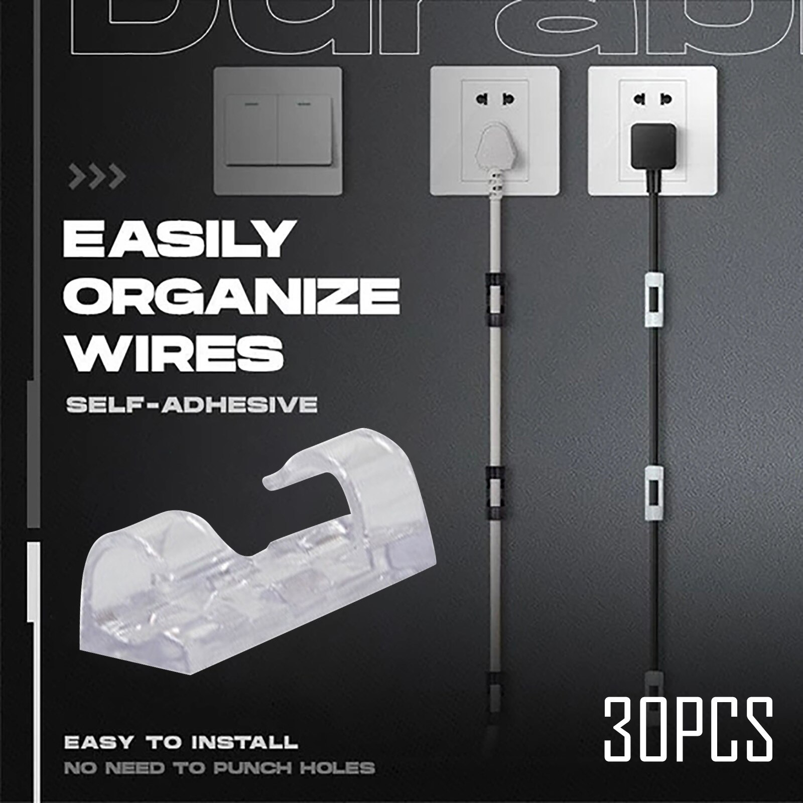 25/30pc Finisher Wire Clamp Self-adhesive Wire Organizer Cable Clip Holder Self-Adhesive Cable Clips Organizer USB Cable Winder: 10MM 30pcs