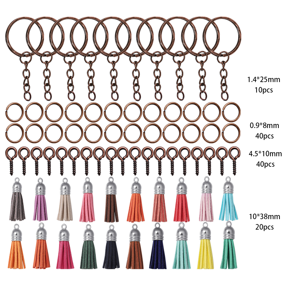 Kits de fabricación de joyas, llavero con borlas coloridas, anillo de salto abierto, juego de alfileres para manualidades, llaveros colgantes de resina, suministros de joyería, 110 Uds.: Naranja
