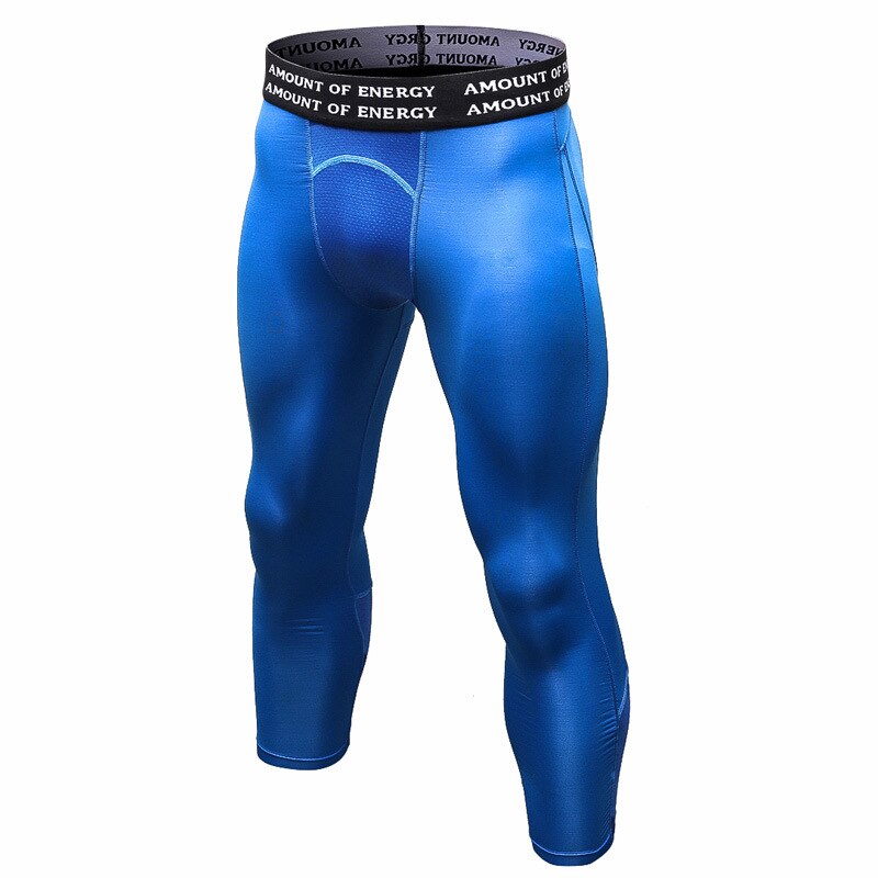 Running 3/4 Compression Pants Men Athletic Fitness Training Clothing Men&#39;s Tights Trousers Quick Dry Sports Gym Leggings: blue / Asian size S