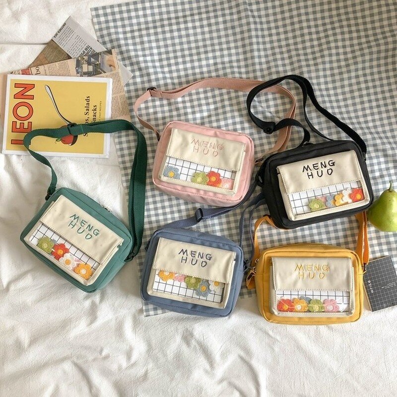 Koreaanse Versie Van De Ins Studenten Originele Ins Bloemen Transparante Xie Kua Bao Canvas Tas Vrouwen Schouder Schouder tas