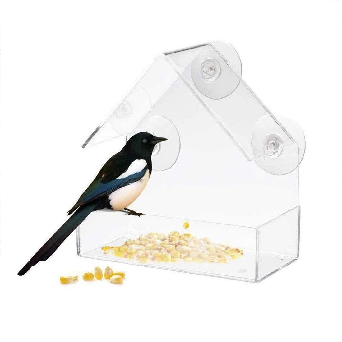 Bird Feeder Acrylic Transparent Window Viewing Bird Feeders Tray Birdhouse Suction Cup Mount House Type Feeder