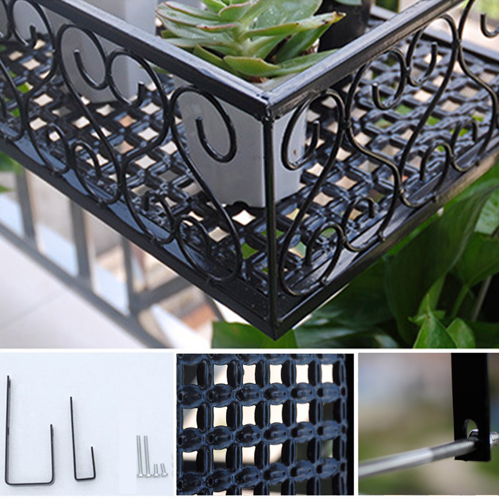 Balcony Hanging Iron Plant Succulent Stand Flower Pot Stand Rack Flowerpot Railing Shelf Flower Display Holder Home Decoration