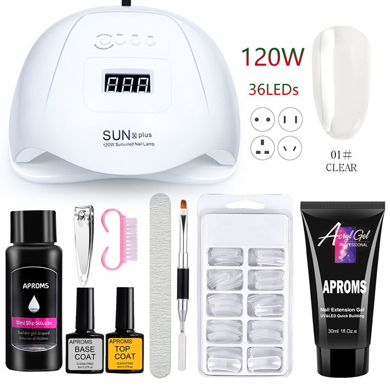 120W UV LED Nail Lamp Kit Poly Nail Gel Kit UV Nail Gel Builder Set Nail Builder Set 30ML UV Gel Manicure Set Extension Nail Kit: Poly Gel Set 1