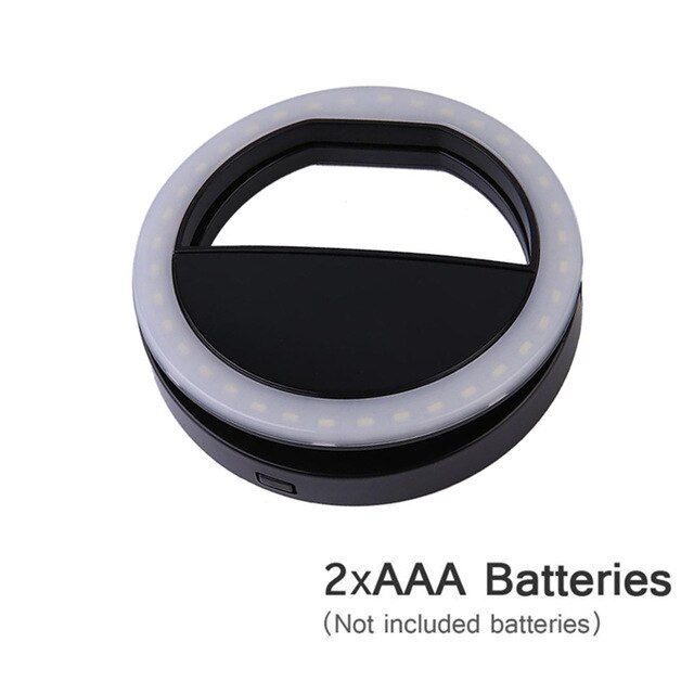 Mobile phone luminous self timer LED flash smart phone portable round lamp self timer: Black